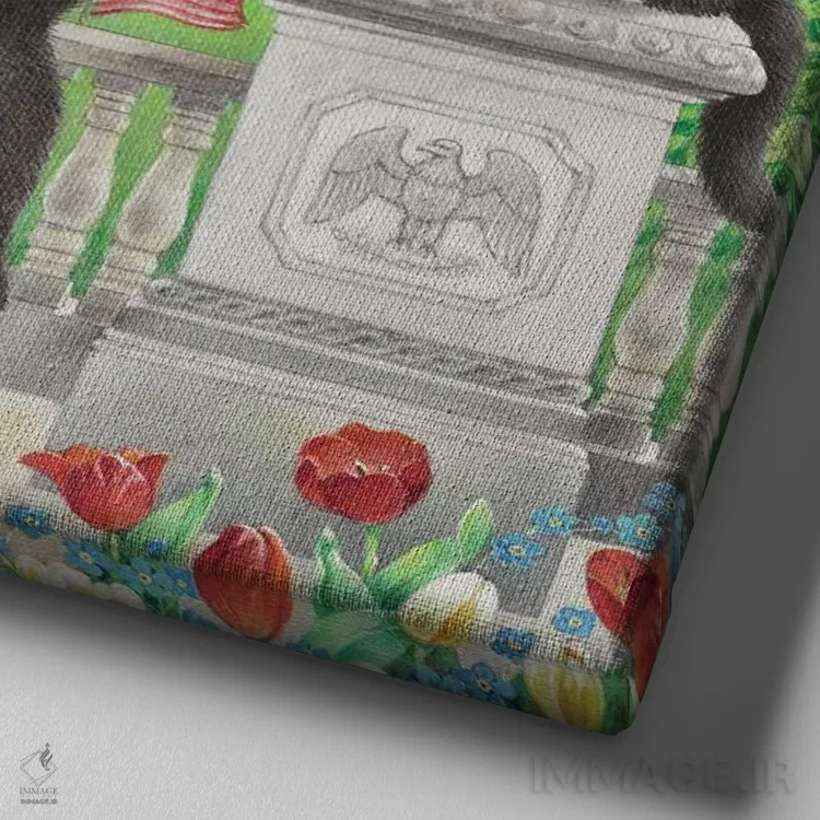 تابلو روز پرچم با شترمرغ امو، گبی و پاف (نام حیوانات) اثر آیوری کتس (برند هنری نقاشی گربه) - نمای نزدیک بافت بوم