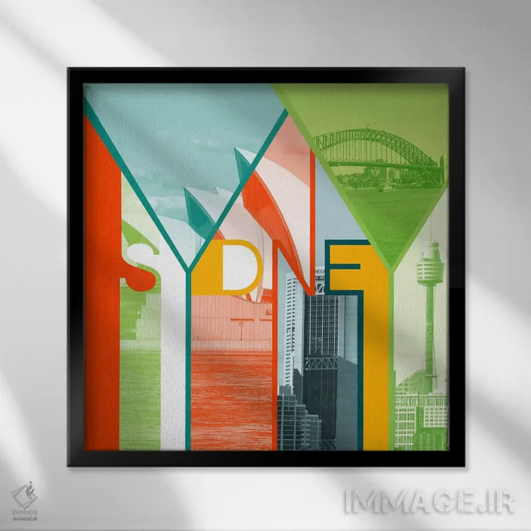 تابلو شهر بندری (میتواند اشاره به سیدنی داشته باشد) اثر فایو بای فایو کالکتیو - نمای قابدار مشکی