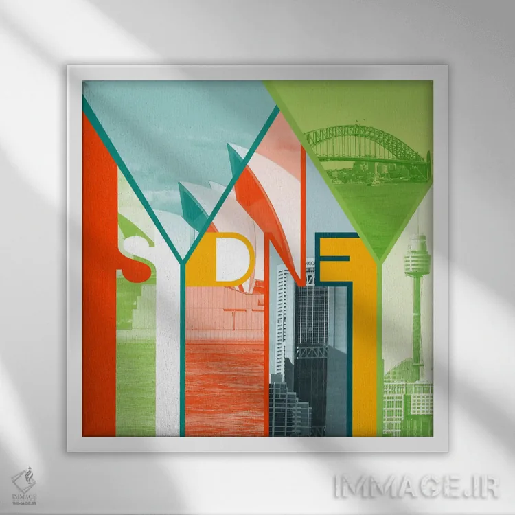 تابلو شهر بندری (میتواند اشاره به سیدنی داشته باشد) اثر فایو بای فایو کالکتیو - نمای قابدار سفید