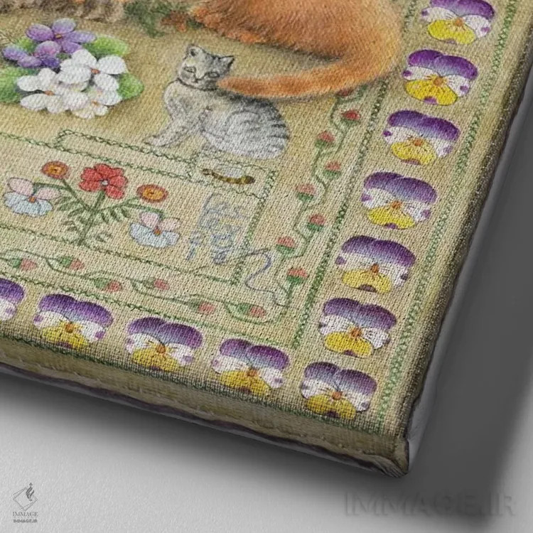 تابلو روز مادر با ادت و بچهگربههایش اثر آیوری کتس (برند هنری نقاشی گربه) - نمای نزدیک بافت بوم