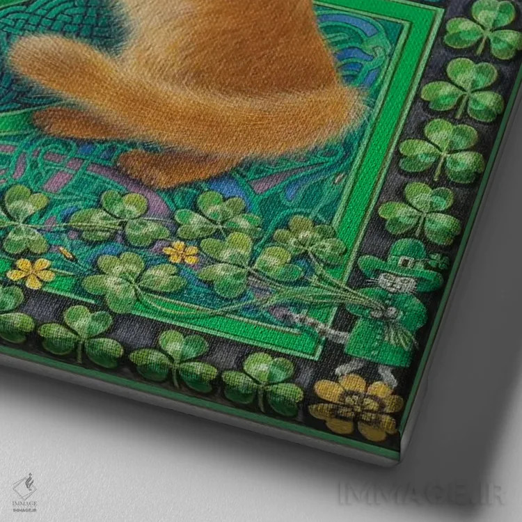 تابلو روز سنت پاتریک با دندلیون و کریستی اثر آیوری کتس (برند هنری نقاشی گربه) - نمای نزدیک بافت بوم