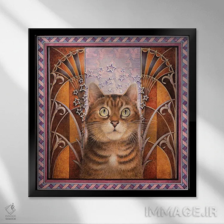تابلو لونا در سبک آرت دکو اثر آیوری کتس (برند هنری نقاشی گربه) - نمای قابدار مشکی
