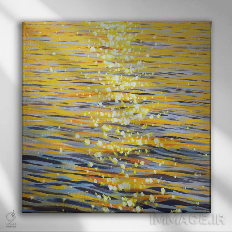 تابلو جرقههای طلایی روی آب اثر ایرینا کاستسووا - نمای روبهرو روی دیوار