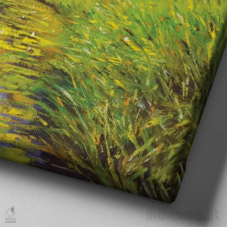 تابلو نیلوفرهای آبی تابستانی اثر ایرینا کاستسووا - نمای نزدیک بافت بوم