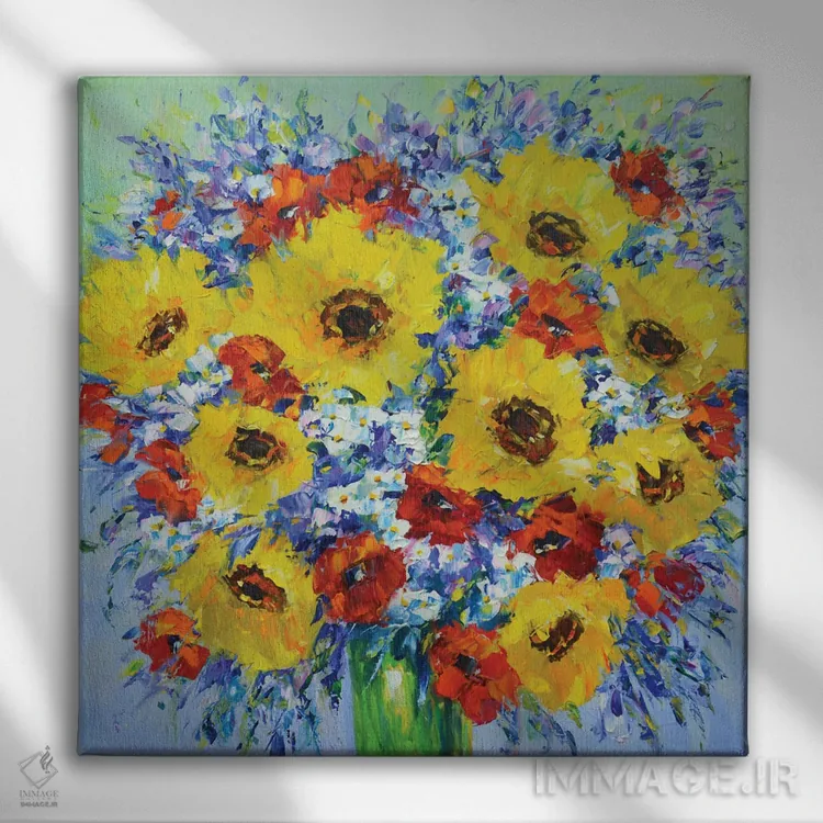 تابلو شقایقها و آفتابگردانها اثر ایرینا کاستسووا - نمای روبهرو روی دیوار