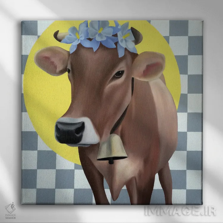 تابلو دوشیزه کلمباین (نوعی گل یا نام شخصیت) اثر ایلدزه اوس - نمای روبهرو روی دیوار