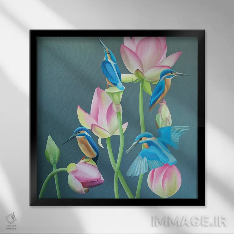 تابلو مرغ ماهیخوار اثر ایلدزه اوس - نمای قابدار مشکی