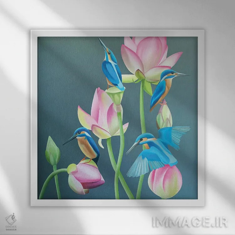 تابلو مرغ ماهیخوار اثر ایلدزه اوس - نمای قابدار سفید