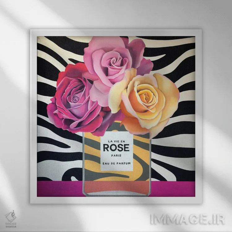 تابلو زندگی به رنگ صورتی (اشاره به آهنگ معروف) اثر ایلدزه اوس - نمای قابدار سفید