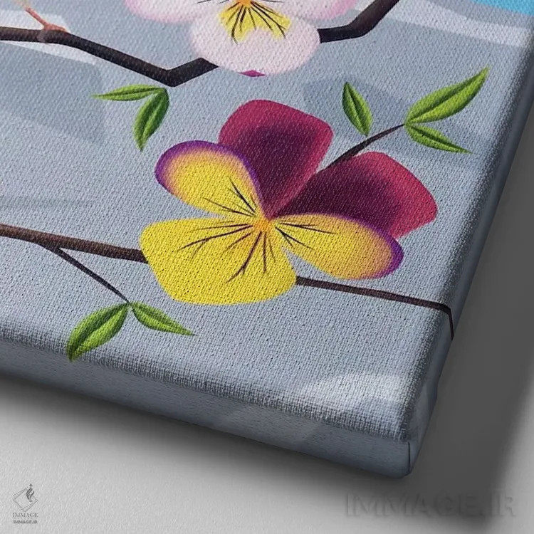 تابلو شاخه بهاری اثر ایلدزه اوس - نمای نزدیک بافت بوم