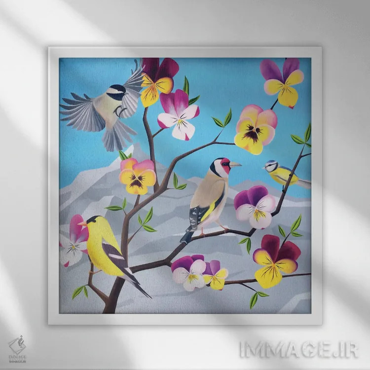 تابلو شاخه بهاری اثر ایلدزه اوس - نمای قابدار سفید