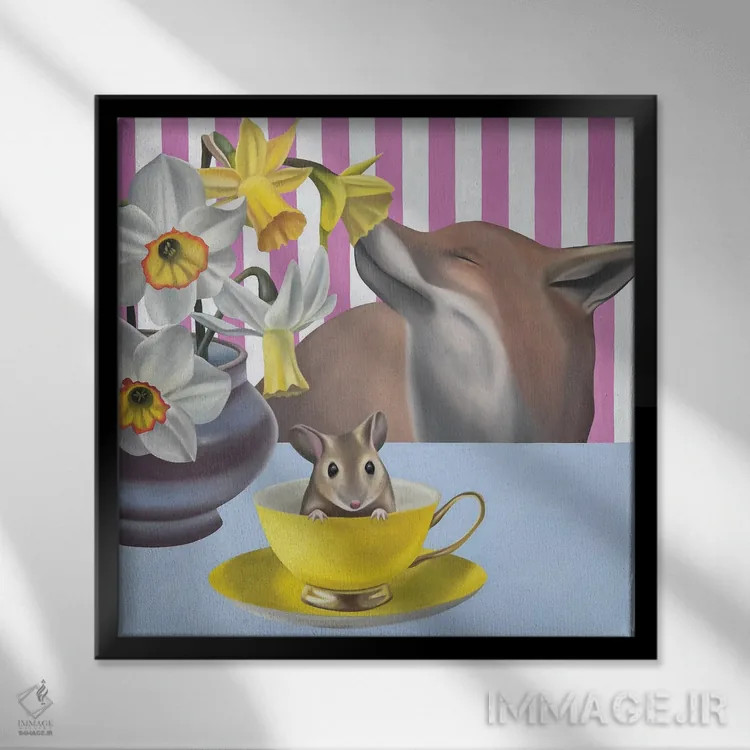 تابلو بهار بر روی میزم اثر ایلدزه اوس - نمای قابدار مشکی