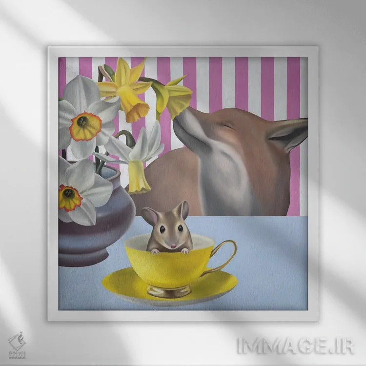 تابلو بهار بر روی میزم اثر ایلدزه اوس - نمای قابدار سفید