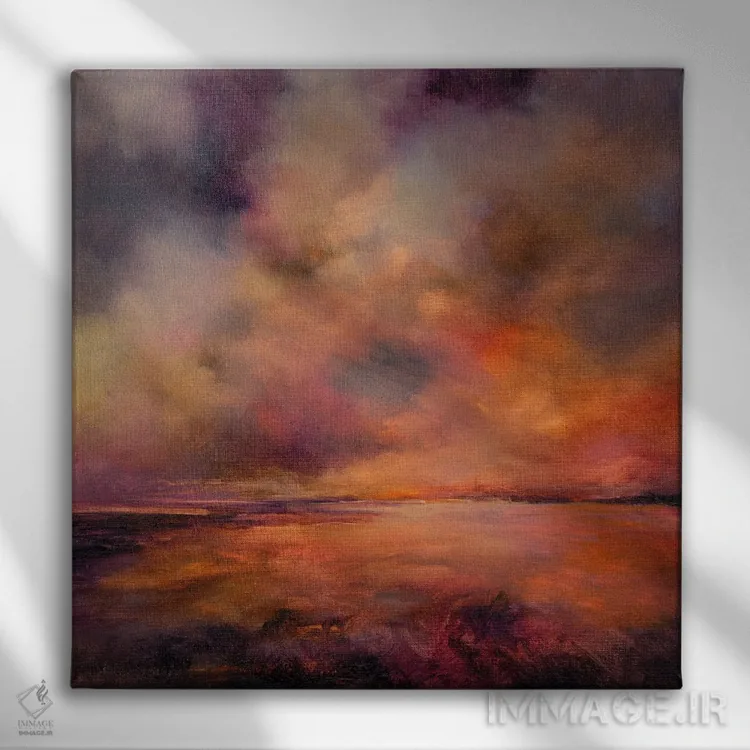 تابلو غروب آفتاب اثر جی.اِی آرت (برند هنری) - نمای روبهرو روی دیوار