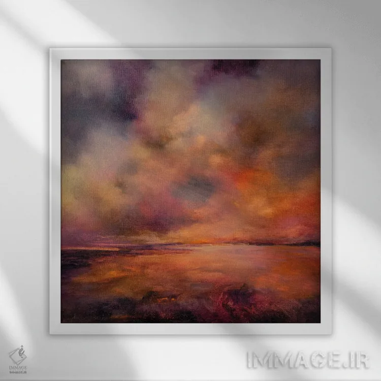 تابلو غروب آفتاب اثر جی.اِی آرت (برند هنری) - نمای قابدار سفید