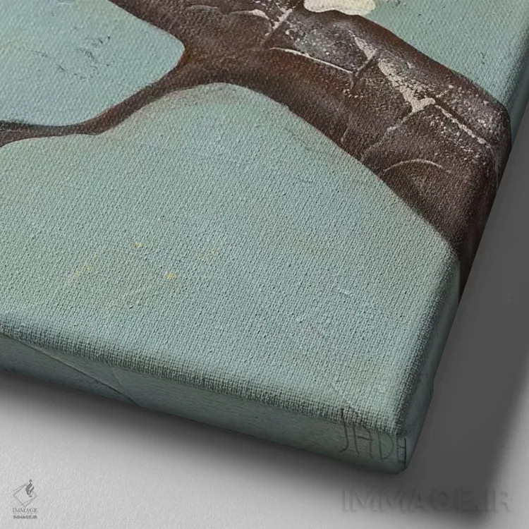 تابلو چیکادی و درخت سرخدار II (نوعی پرنده و نوعی درختچه) اثر جید رینولدز - نمای نزدیک بافت بوم