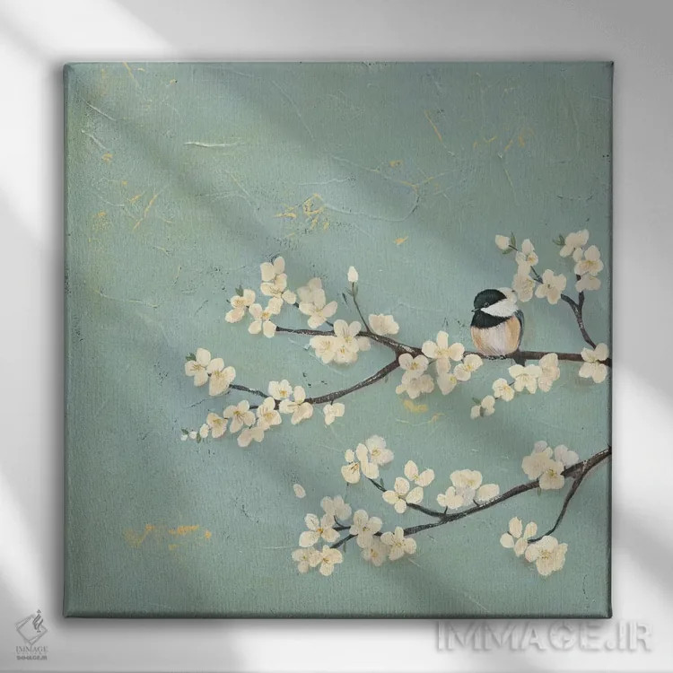 تابلو چیکادی و درخت سرخدار I (نوعی پرنده و نوعی درختچه) اثر جید رینولدز - نمای روبهرو روی دیوار