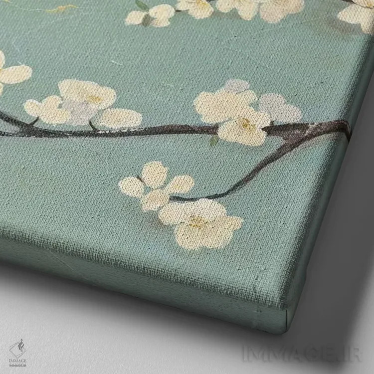 تابلو چیکادی و درخت سرخدار I (نوعی پرنده و نوعی درختچه) اثر جید رینولدز - نمای نزدیک بافت بوم