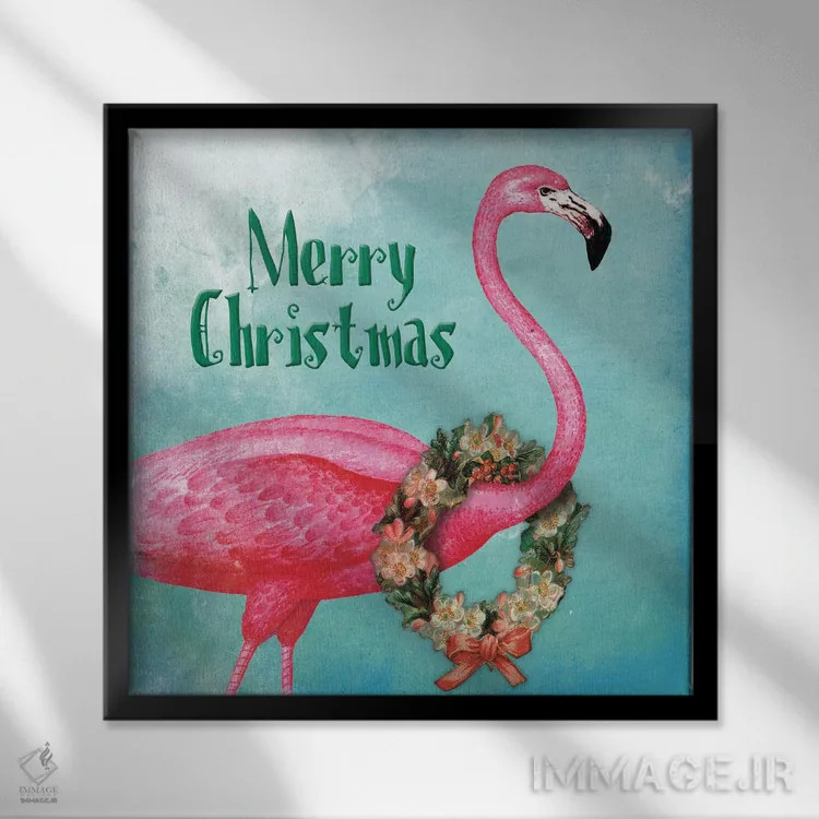 تابلو متن فلامینگوی کریسمس اثر جیس گری - نمای قابدار مشکی