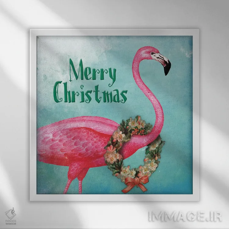 تابلو متن فلامینگوی کریسمس اثر جیس گری - نمای قابدار سفید