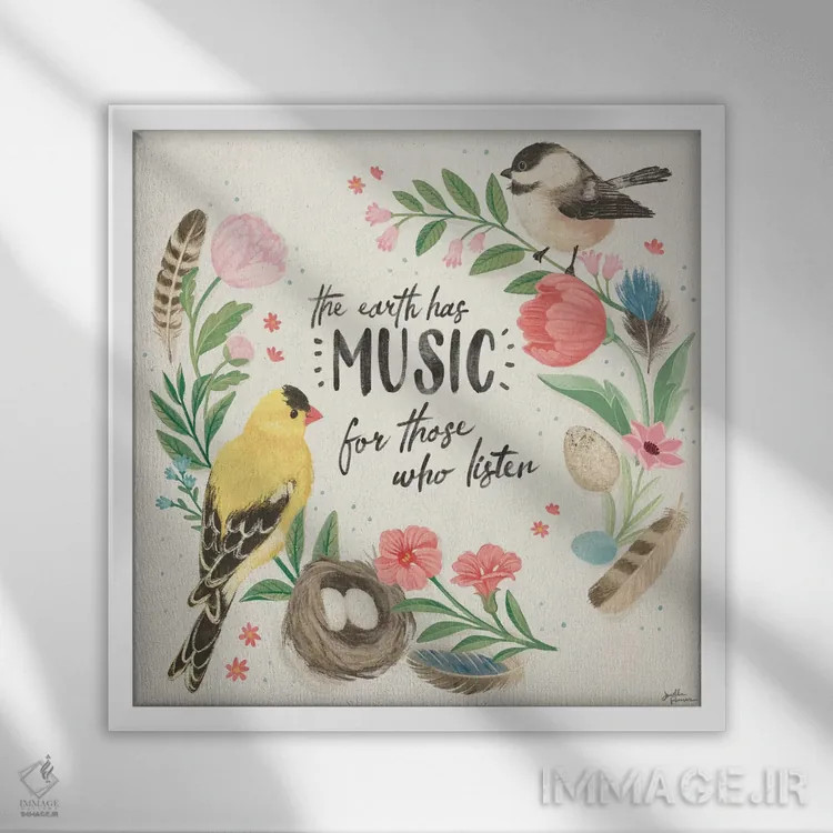 تابلو مطالعه پرندگان چهار اثر جِنل پنر - نمای قابدار سفید