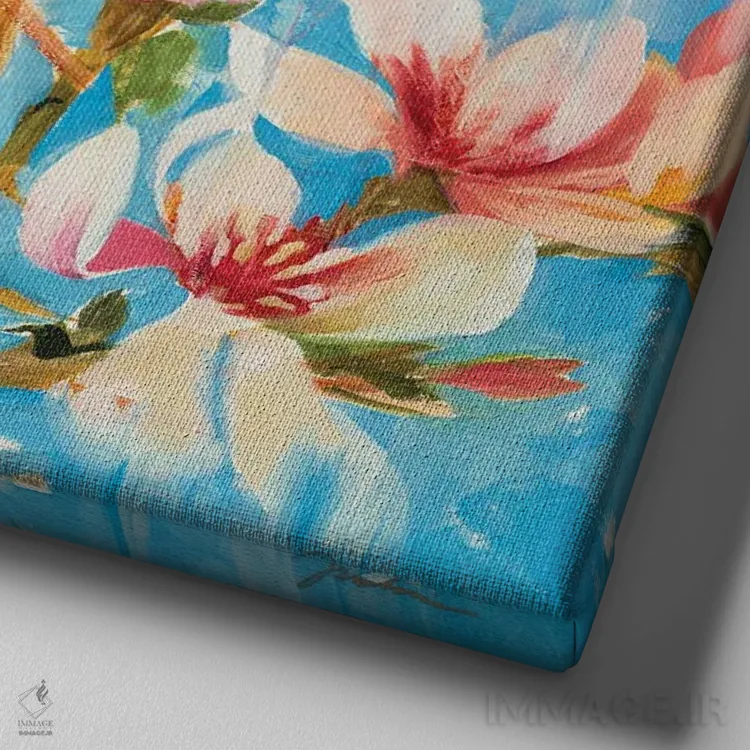 تابلو شکوفههای ماگنولیا اثر لیز جارباور - نمای نزدیک بافت بوم