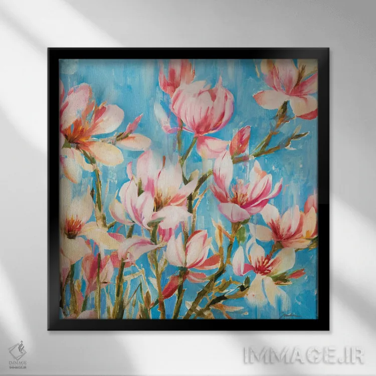 تابلو شکوفههای ماگنولیا اثر لیز جارباور - نمای قابدار مشکی