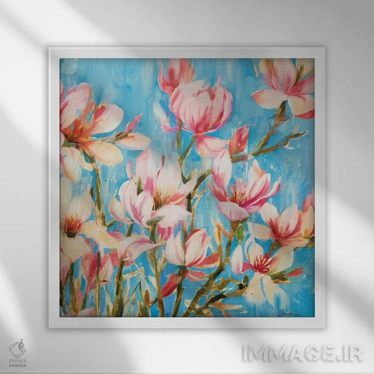 تابلو شکوفههای ماگنولیا اثر لیز جارباور - نمای قابدار سفید