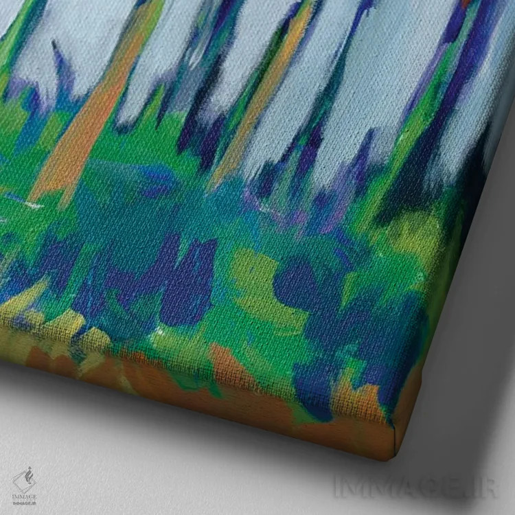 تابلو نور در میان درختان اثر لیز جارباور - نمای نزدیک بافت بوم