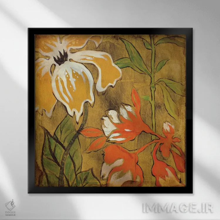 تابلو روز طلایی ۱ اثر لیز جارباور - نمای قابدار مشکی