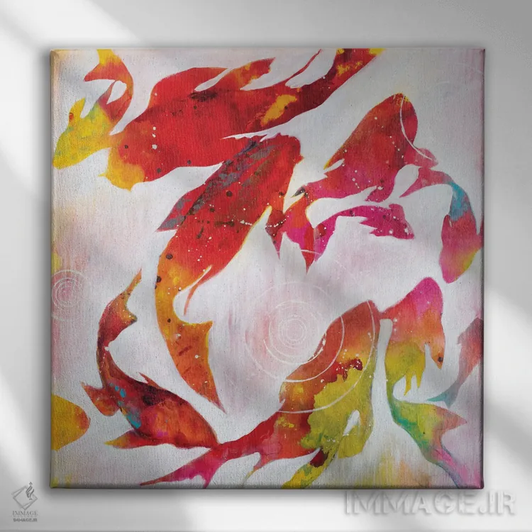 تابلو حوضچه کوی (ماهی تزئینی ژاپنی) اثر لیز جارباور - نمای روبهرو روی دیوار