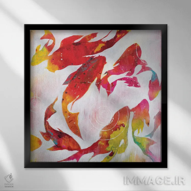 تابلو حوضچه کوی (ماهی تزئینی ژاپنی) اثر لیز جارباور - نمای قابدار مشکی