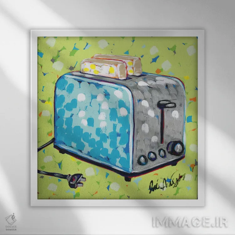 تابلو طرح توستر آشپزخانه اثر جودی آگوستین - نمای قابدار سفید