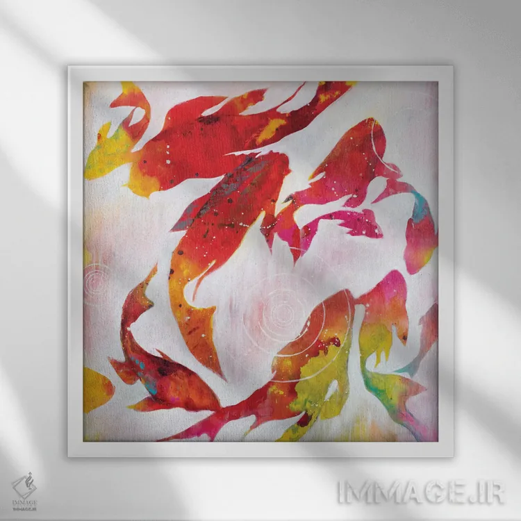 تابلو حوضچه کوی (ماهی تزئینی ژاپنی) اثر لیز جارباور - نمای قابدار سفید