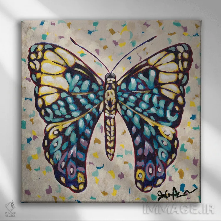 تابلو پروانه پاپ II اثر جودی آگوستین - نمای روبهرو روی دیوار