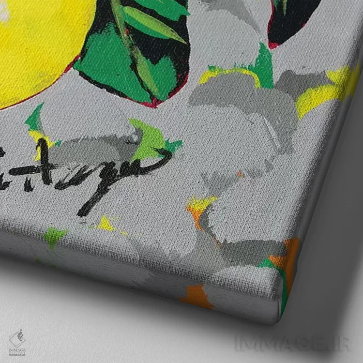 تابلو طرح لیموها اثر جودی آگوستین - نمای نزدیک بافت بوم