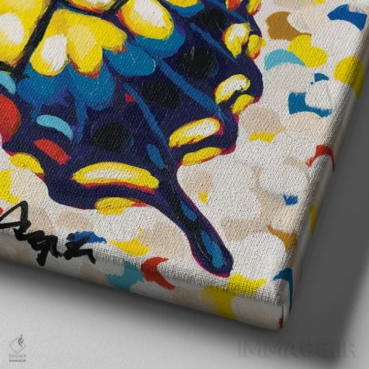 تابلو پروانه پاپ I اثر جودی آگوستین - نمای نزدیک بافت بوم