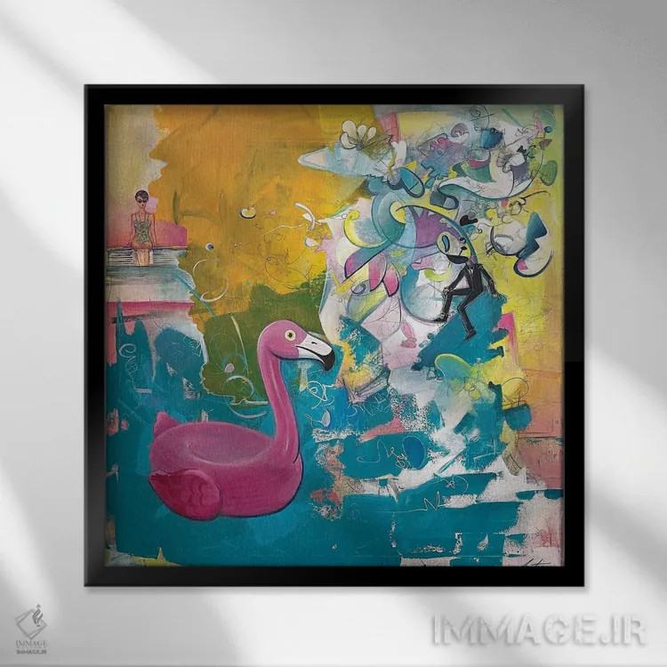 تابلو دختر کنار استخر اثر جک آوتیسیان - نمای قابدار مشکی