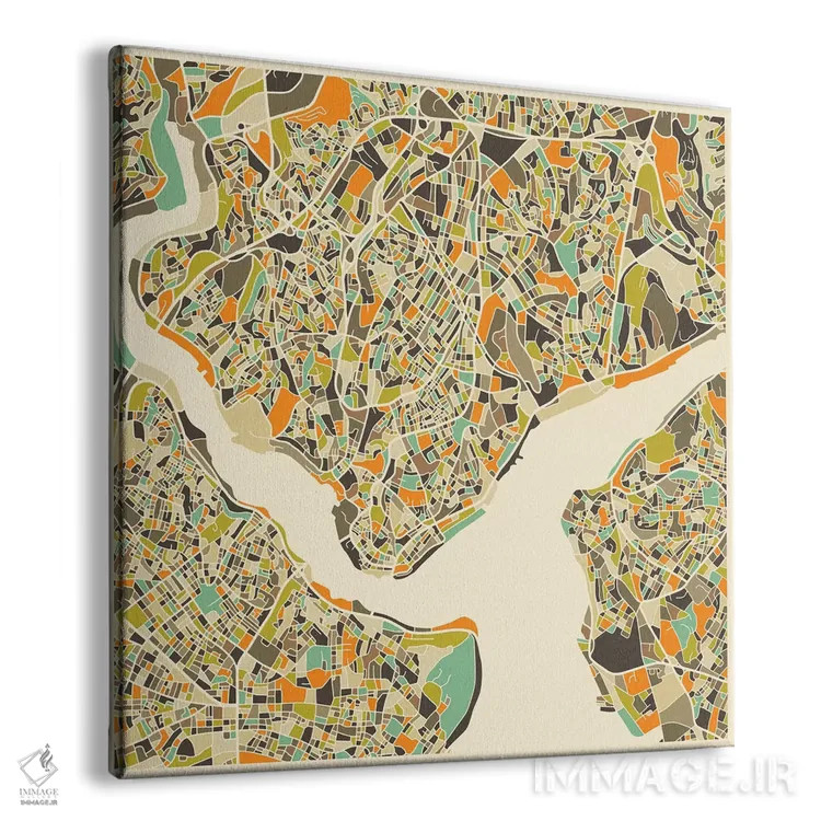 تابلو نقشه انتزاعی شهر استانبول اثر جازبری بلو (هنرمند مدرن/برند هنری) - نمای پرسپکتیو محصول