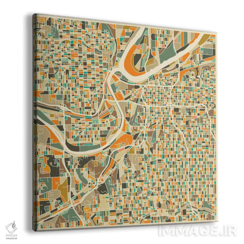 تابلو نقشه انتزاعی شهر کانزاس سیتی اثر جازبری بلو (هنرمند مدرن/برند هنری) - نمای پرسپکتیو محصول