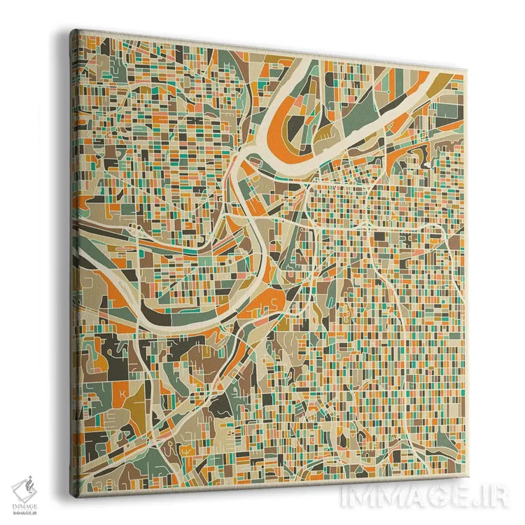 تابلو نقشه انتزاعی شهر کانزاس سیتی اثر جازبری بلو (هنرمند مدرن/برند هنری) - نمای پرسپکتیو محصول