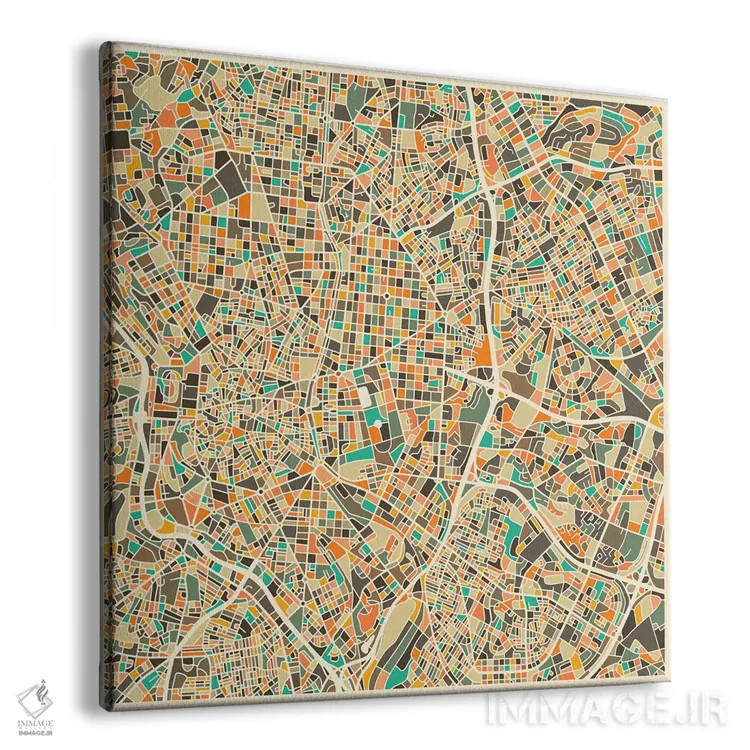 تابلو نقشه انتزاعی شهر مادرید اثر جازبری بلو (هنرمند مدرن/برند هنری) - نمای پرسپکتیو محصول