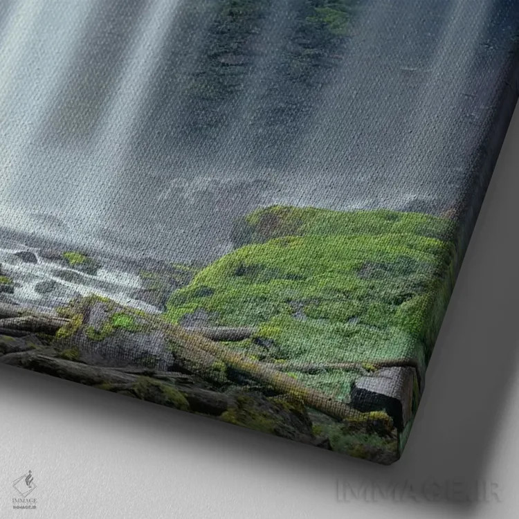 تابلو Tamanawas Falls with moss-covered rocks at it's base is formed" اثر جان بارگر - نمای نزدیک بافت بوم