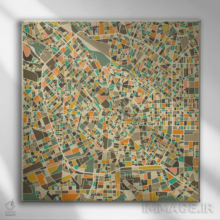 تابلو نقشه انتزاعی شهر میلان اثر جازبری بلو (هنرمند مدرن/برند هنری) - نمای روبهرو روی دیوار
