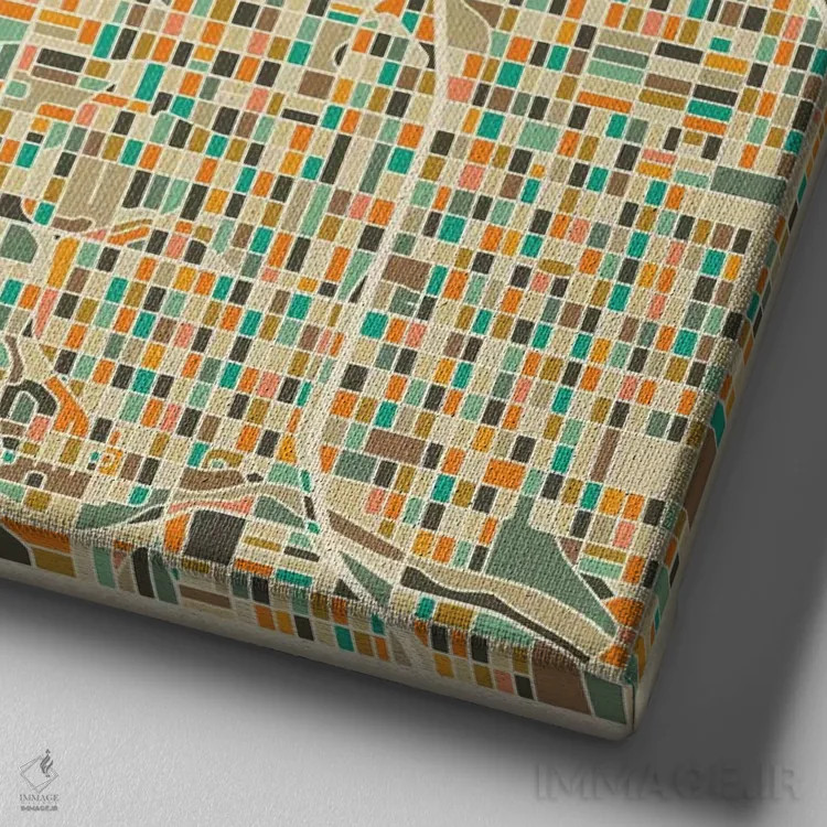 تابلو نقشه انتزاعی شهر کانزاس سیتی اثر جازبری بلو (هنرمند مدرن/برند هنری) - نمای نزدیک بافت بوم