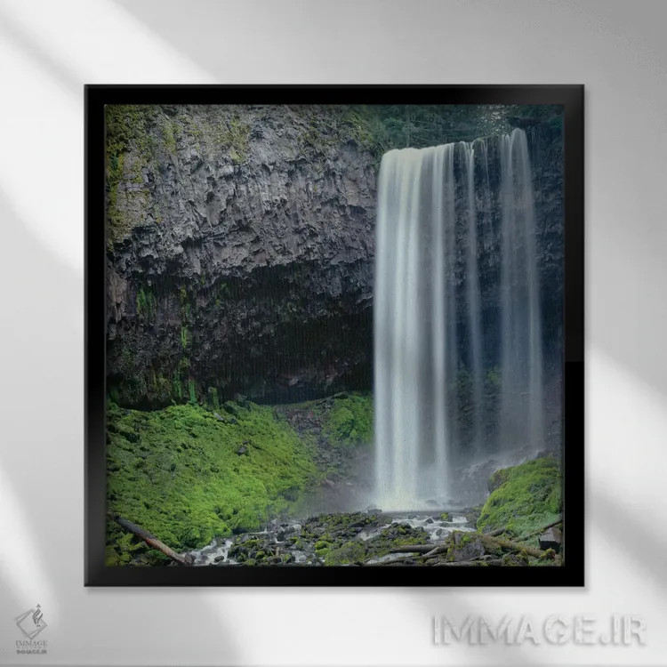 تابلو Tamanawas Falls with moss-covered rocks at it's base is formed" اثر جان بارگر - نمای قابدار مشکی