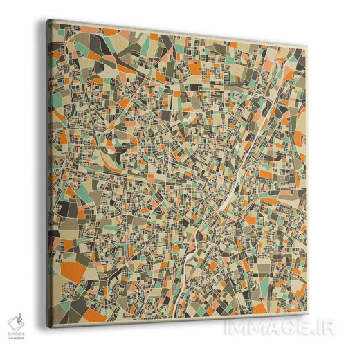 تابلو نقشه انتزاعی شهر مونیخ اثر جازبری بلو (هنرمند مدرن/برند هنری) - نمای پرسپکتیو محصول