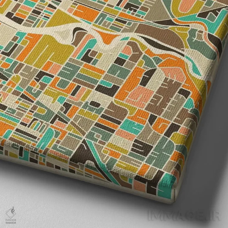 تابلو نقشه انتزاعی شهر ملبورن اثر جازبری بلو (هنرمند مدرن/برند هنری) - نمای نزدیک بافت بوم