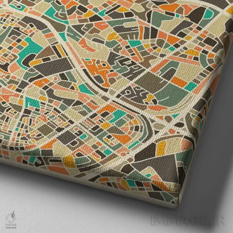 تابلو نقشه انتزاعی شهر مادرید اثر جازبری بلو (هنرمند مدرن/برند هنری) - نمای نزدیک بافت بوم