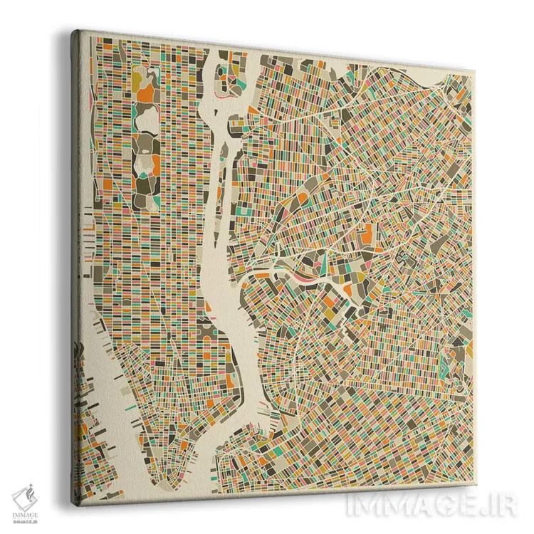 تابلو نقشه انتزاعی شهر نیویورک اثر جازبری بلو (هنرمند مدرن/برند هنری) - نمای پرسپکتیو محصول